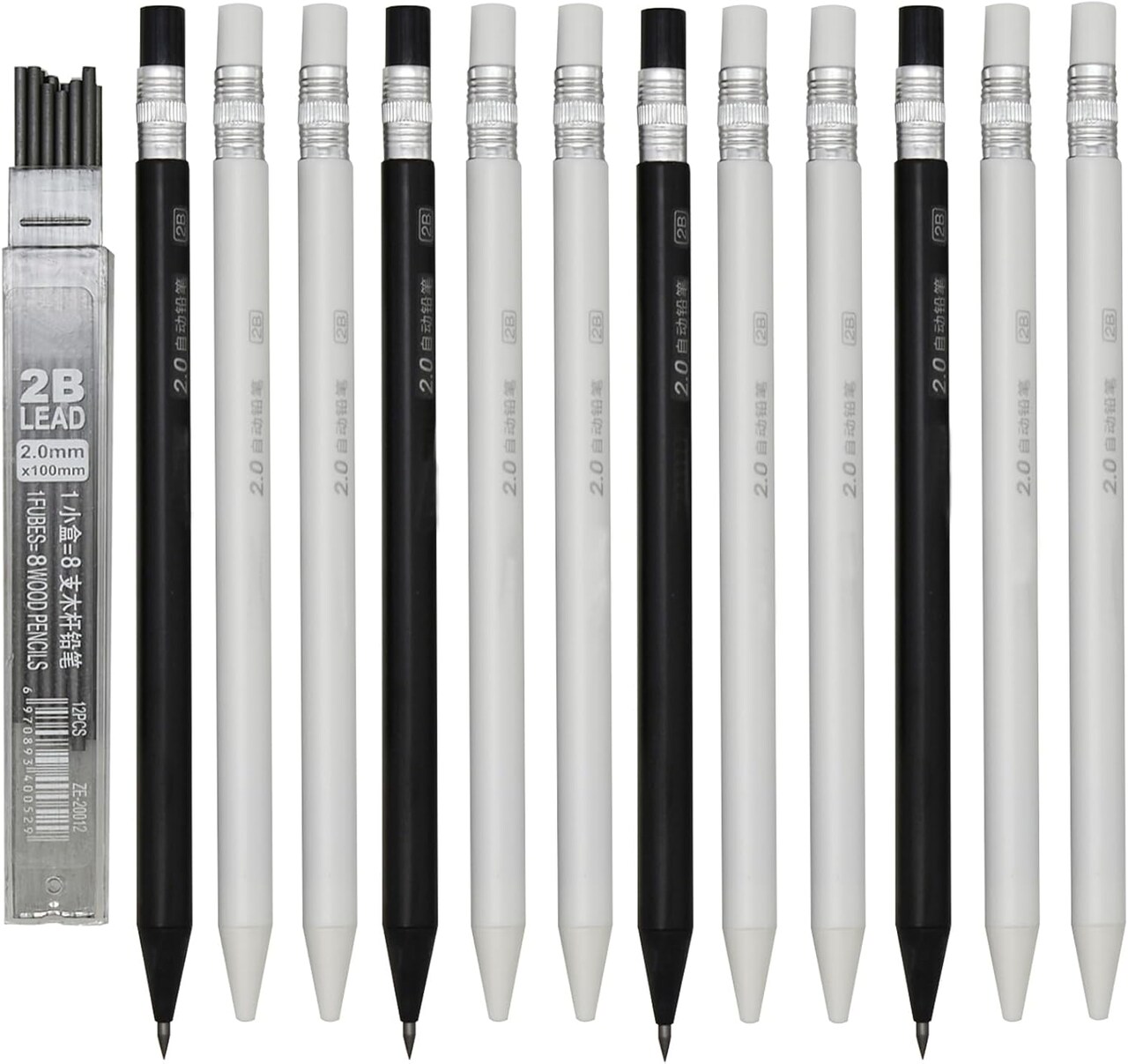 2-Pack Triangular Mechanical Pencils with Sharpener – 2.0mm Non-Sharpening Automatic Pencils with 12 2B Lead Refills – Ideal for School, Drawing, Writing, and Gifts (Black)